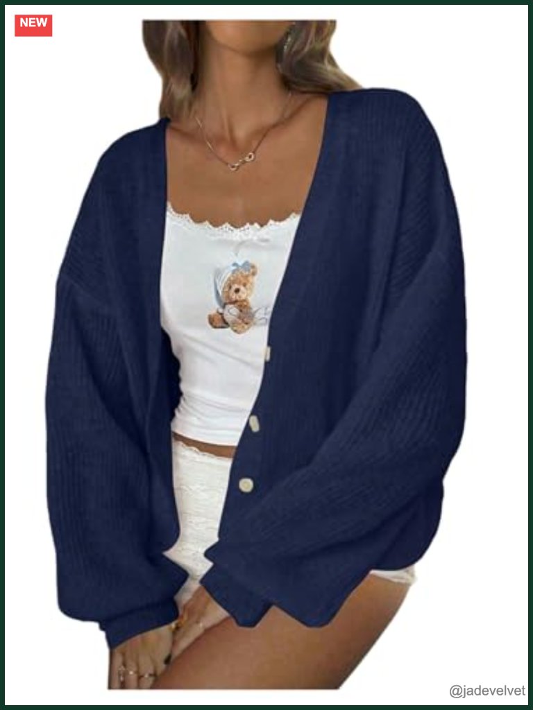 Oversized Open Front Cardigan With V-Neck And Long Lantern Sleeves